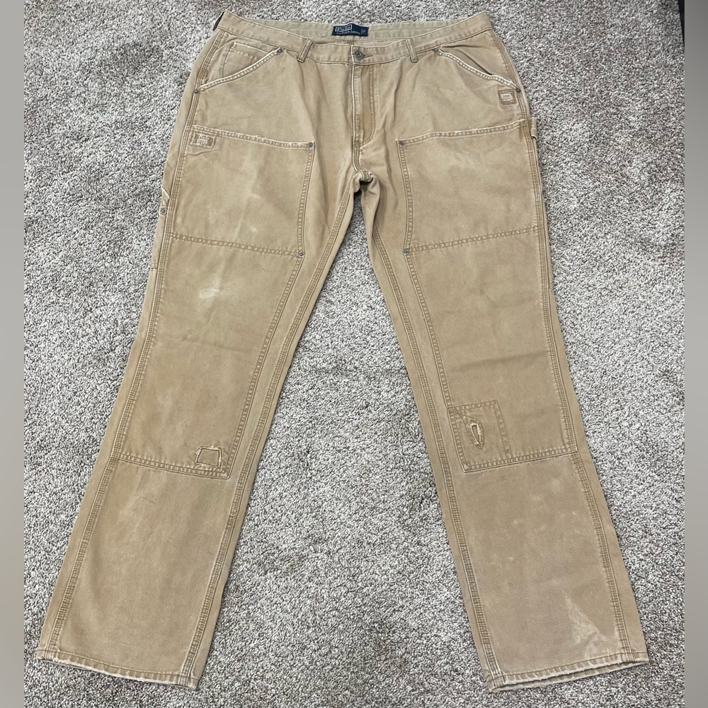 Polo Ralph Lauren Carpenter Double Knee Work Pants Vtg Y2K Khaki 40L x 32